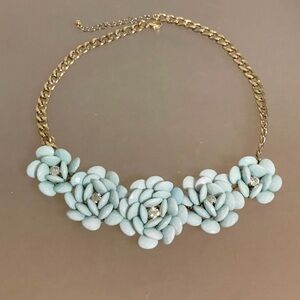 EUC Baby Blue Costume Jewelry Necklace with Acrylic and Rhinestone Flowers